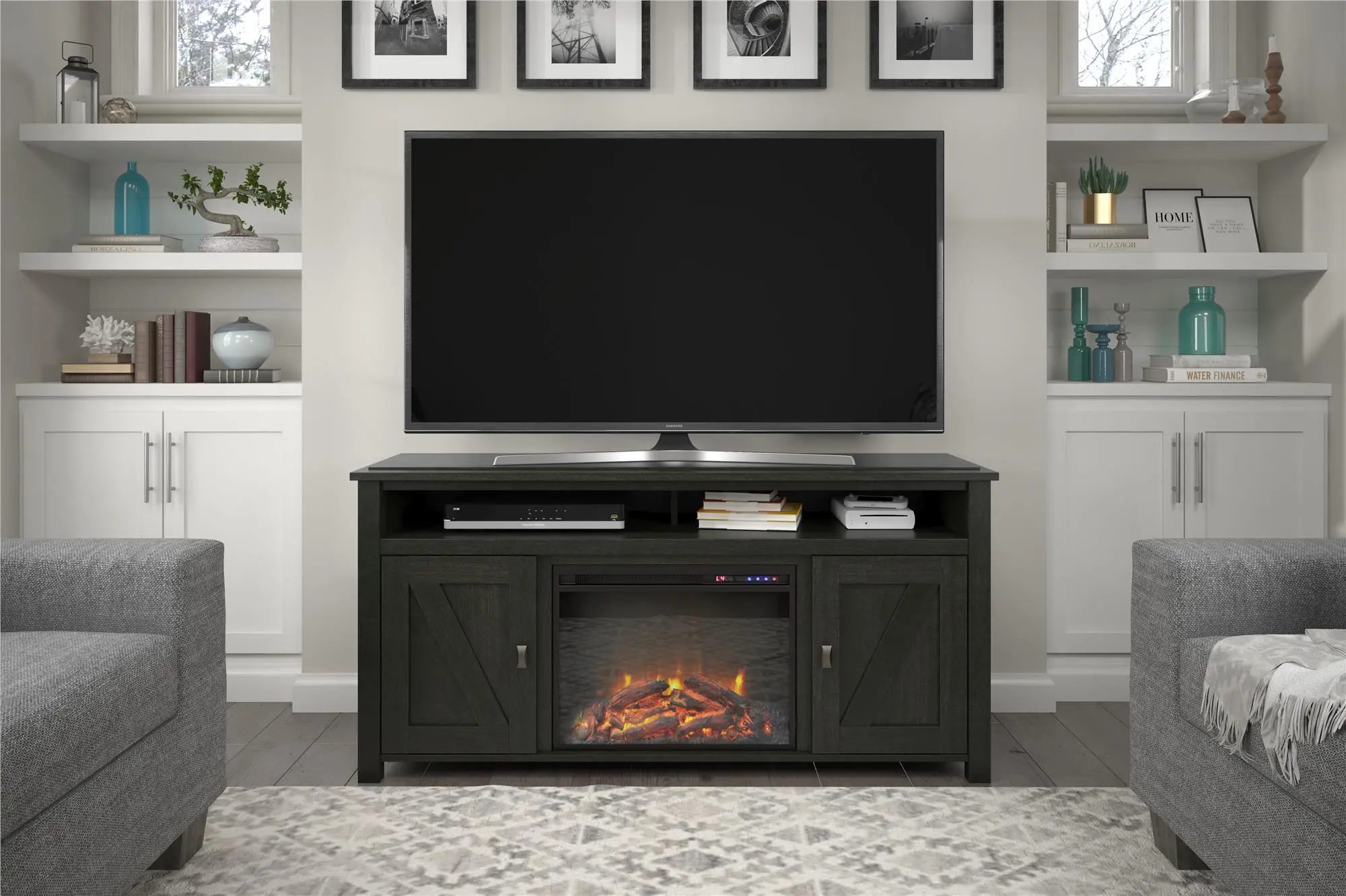 Farmington Black Oak 60 Electric Fireplace TV Console