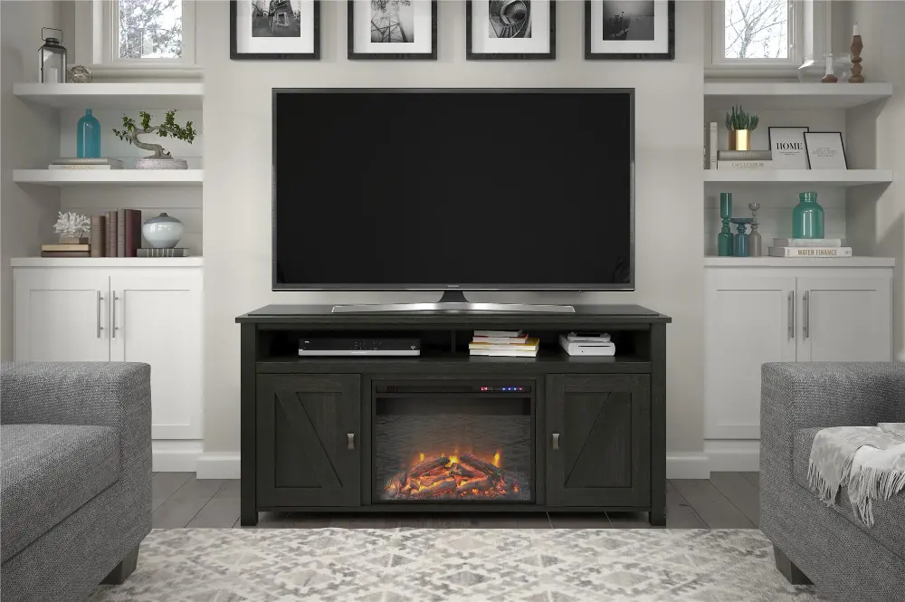Farmington Black Oak 60  Electric Fireplace TV Console-1