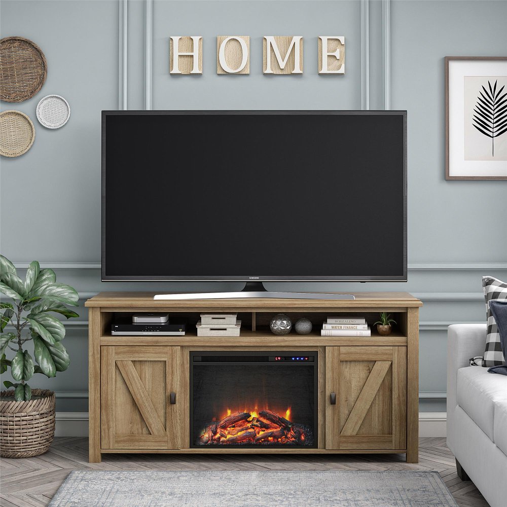 Farmington Light Brown 60 Electric Fireplace TV Console