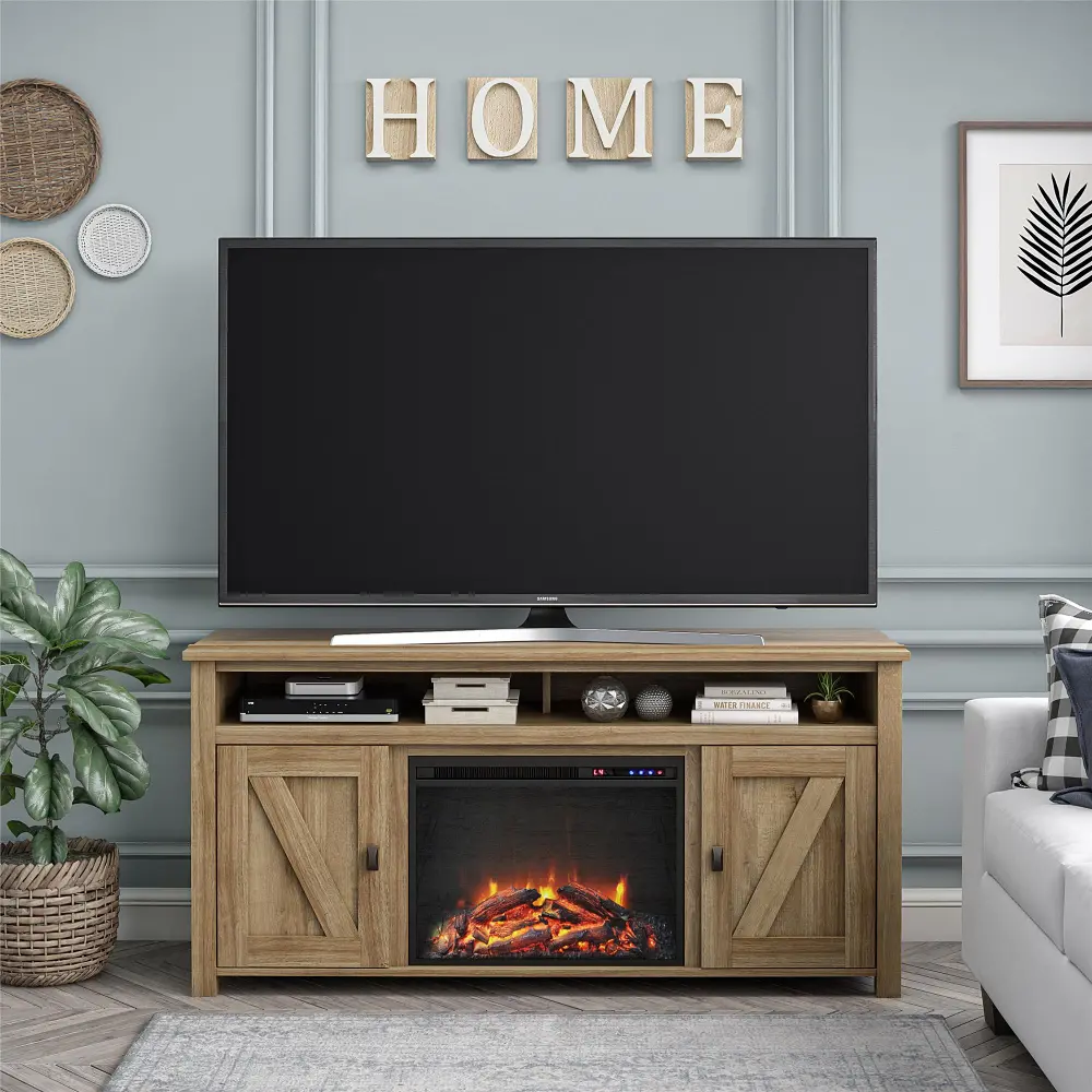 Farmington Light Brown 60  Electric Fireplace TV Console-1