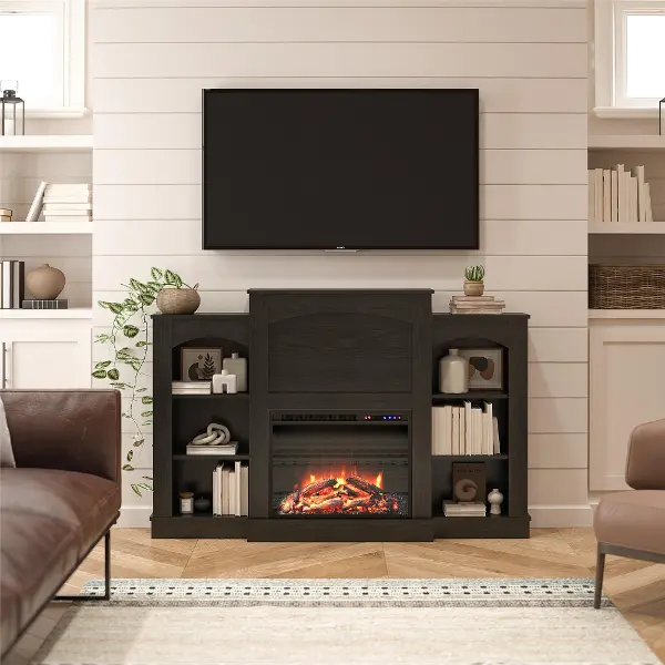Hawke S Bay Farmhouse Black Oak Fireplace Mantel With Bookshelves Rc Willey Hawke S Bay Farmhouse Black Oak, Fireplace With Mantel And Bookshelves