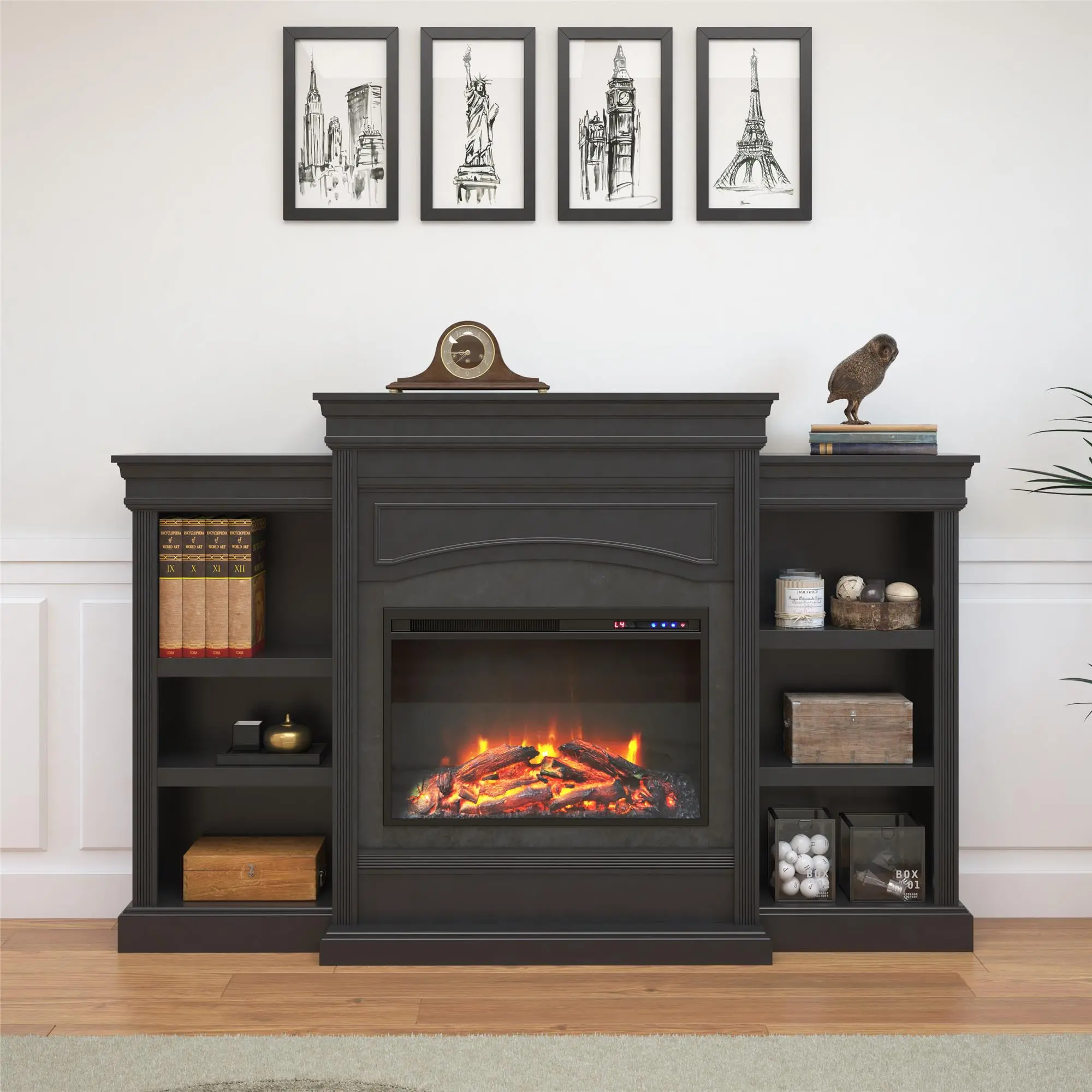 Lamont Transitional Black Mantel Fireplace
