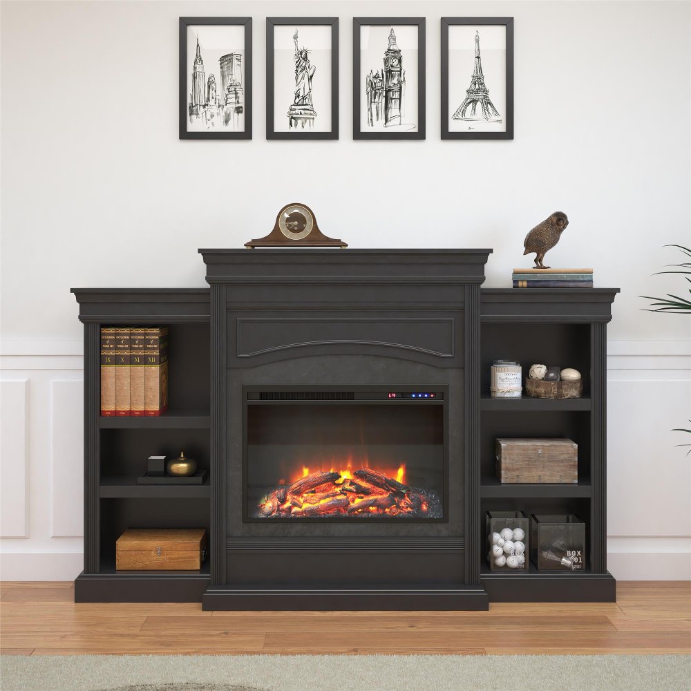 112594735 Lamont Transitional Black Mantel Fireplace sku 112594735