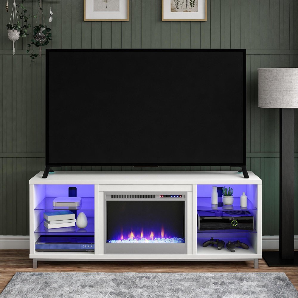 112594786 Lumina Modern White Fireplace TV Stand sku 112594786