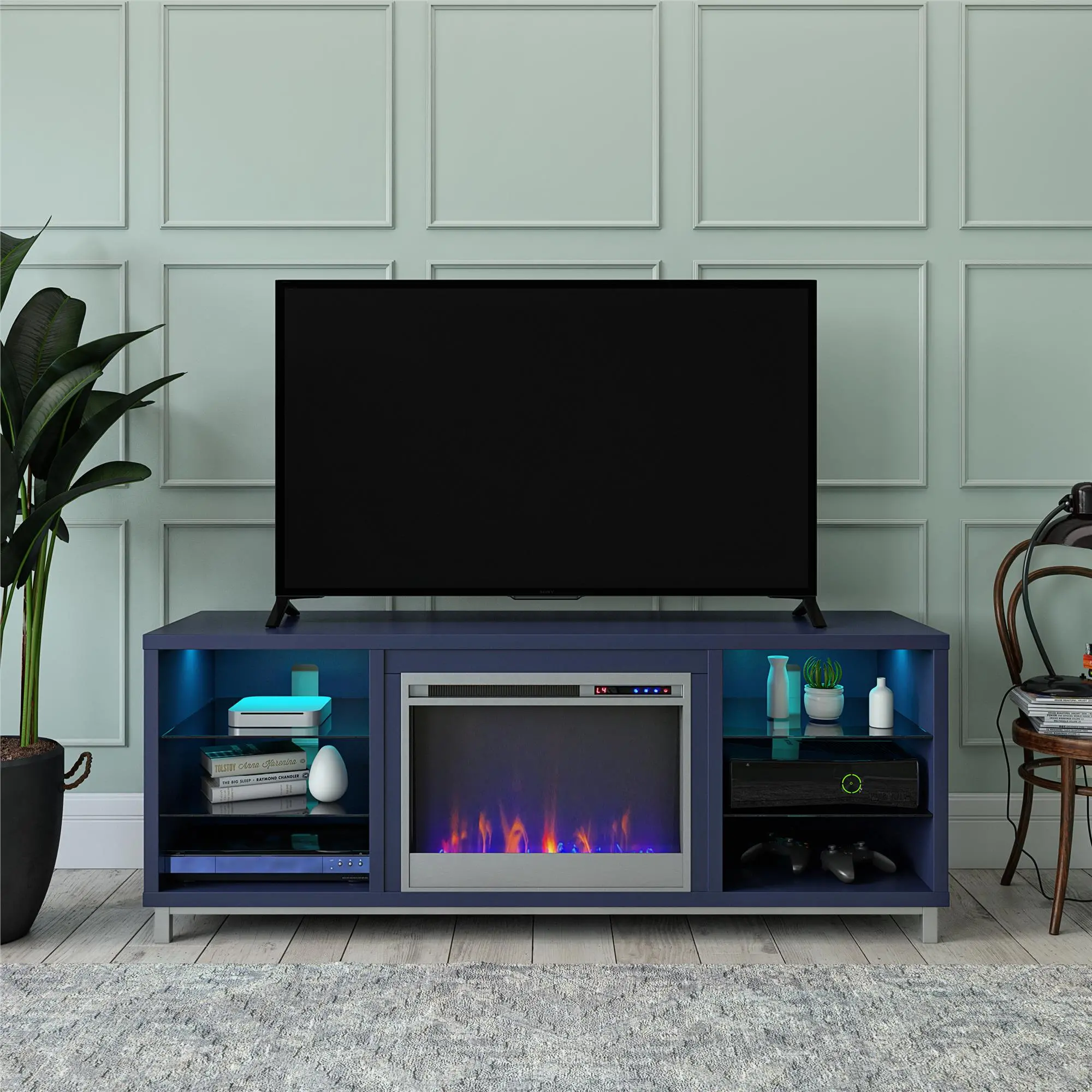 Lumina Modern Navy Deluxe Fireplace TV Stand