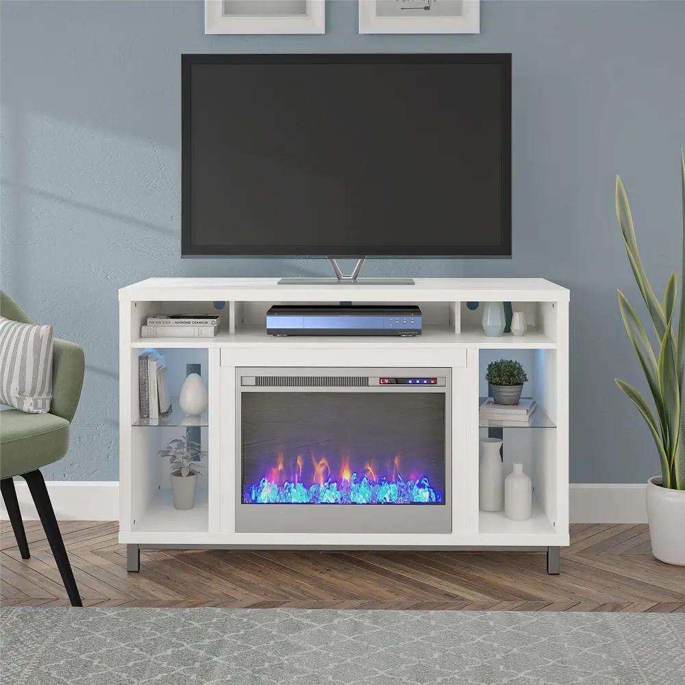 Lumina Modern White Fireplace TV Stand-1
