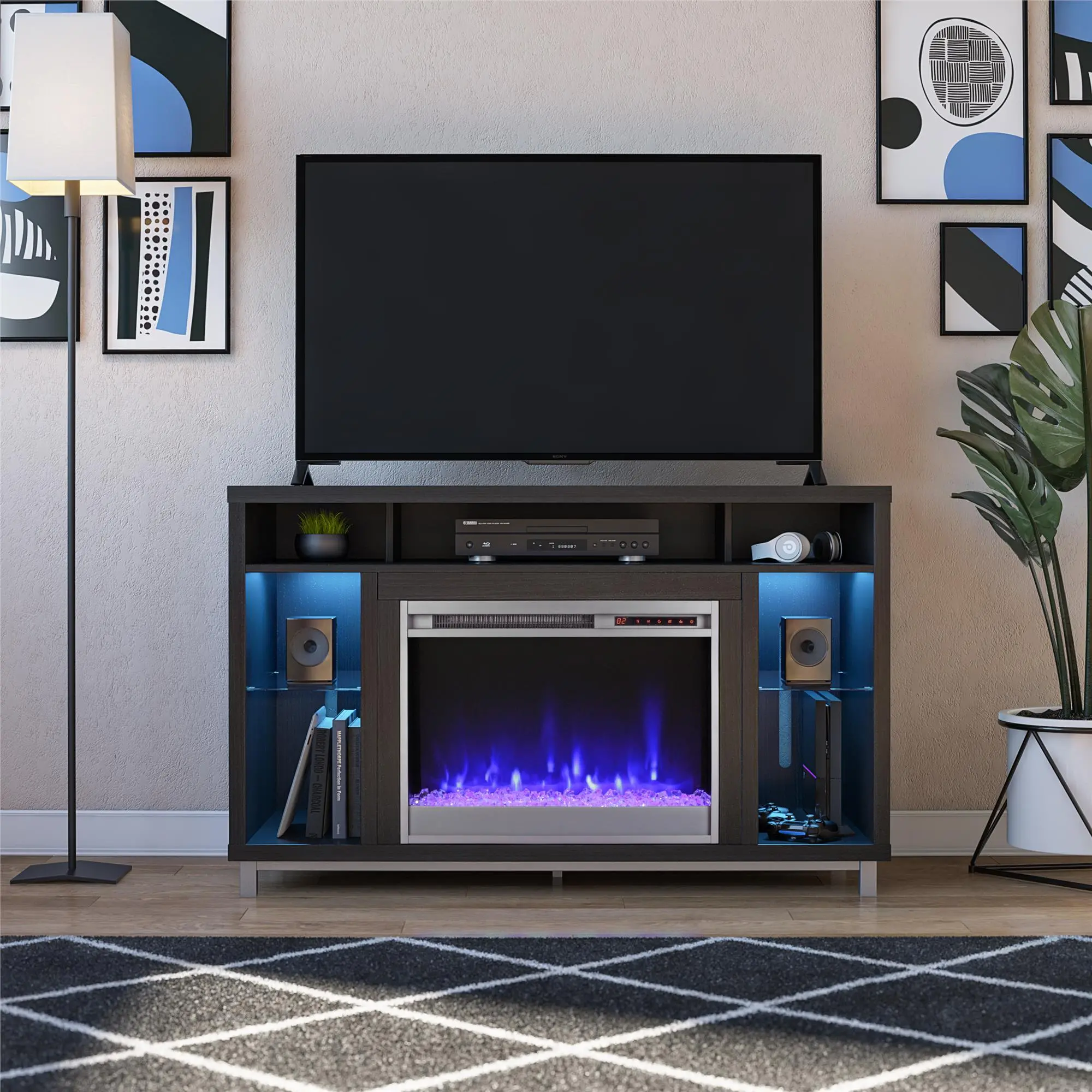 Lumina Modern Black Oak Fireplace TV Stand
