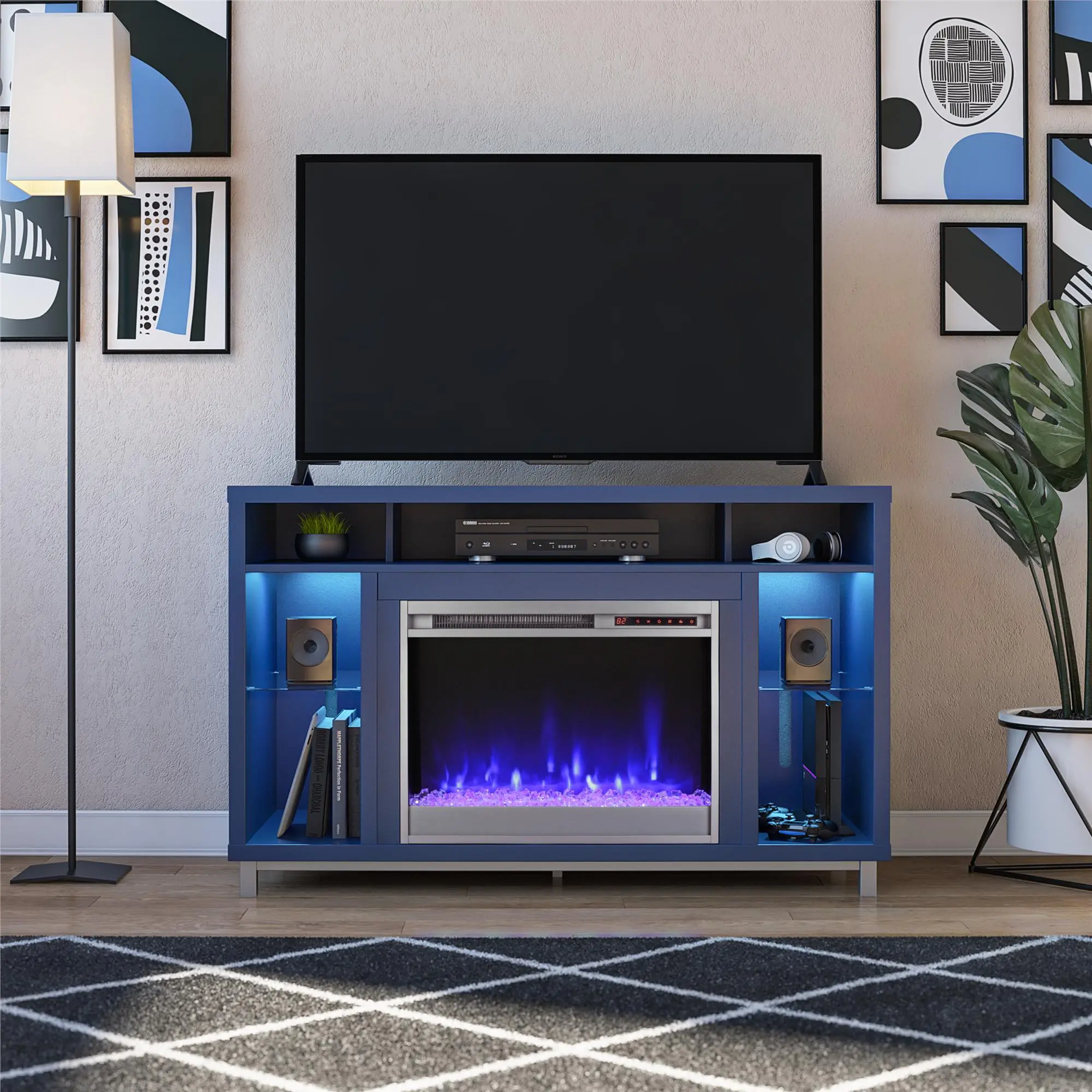 Lumina Modern Navy Fireplace TV Stand