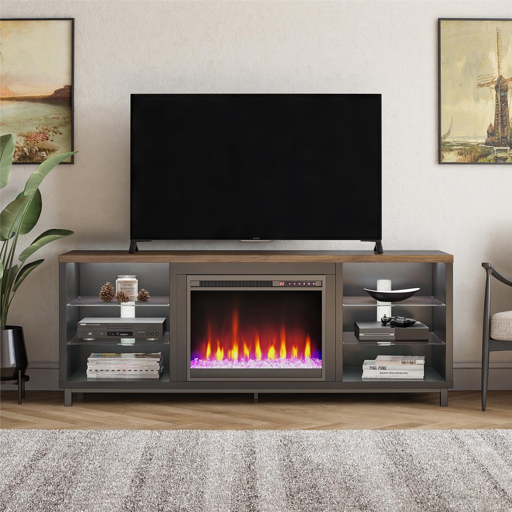 112594883 Lumina Modern Black Deluxe Fireplace TV Stand sku 112594883