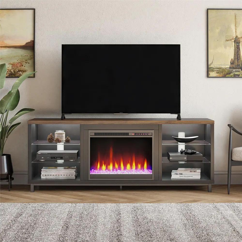 Lumina Modern Black Deluxe Fireplace TV Stand-1