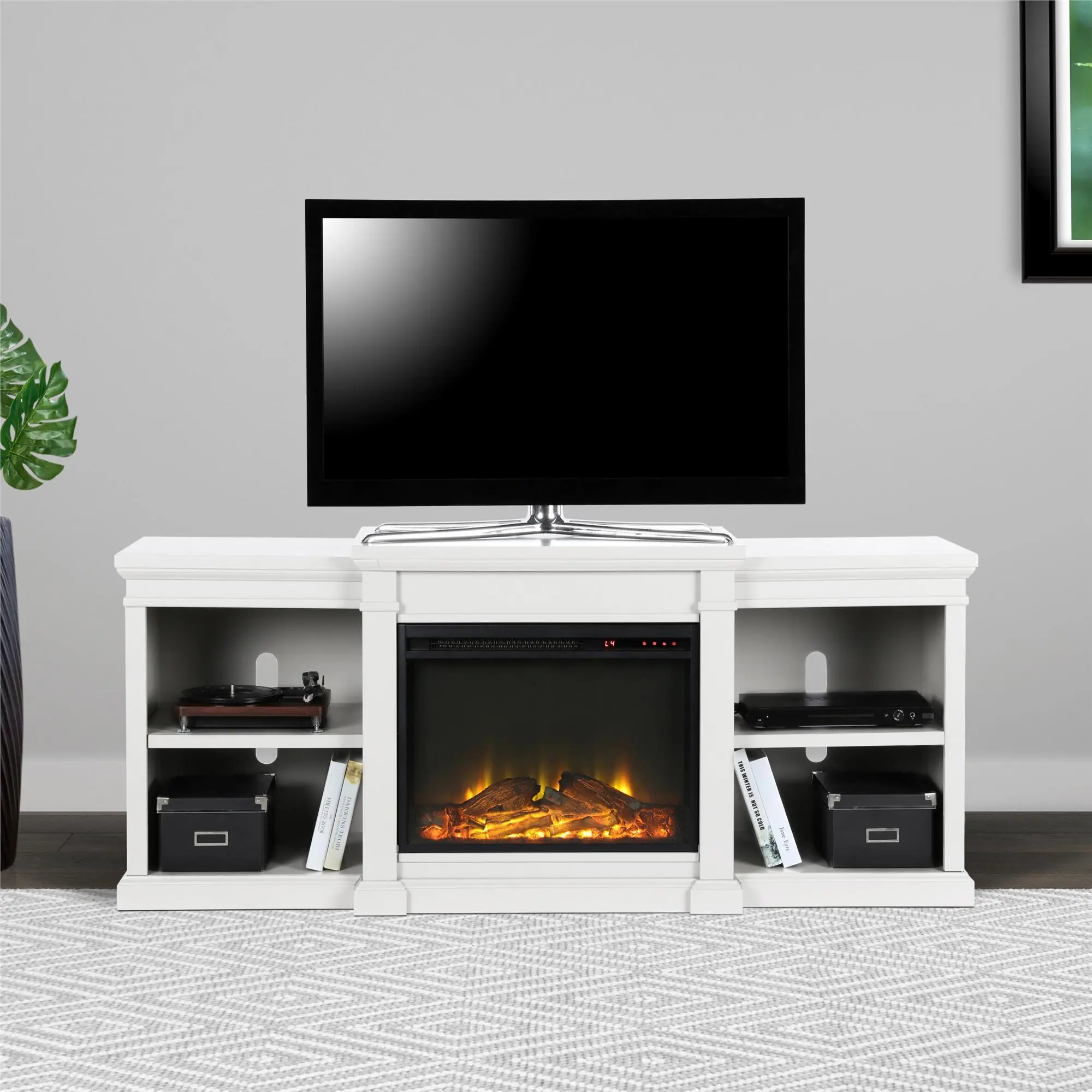 Manchester Transitional White Electric Fireplace TV Stand