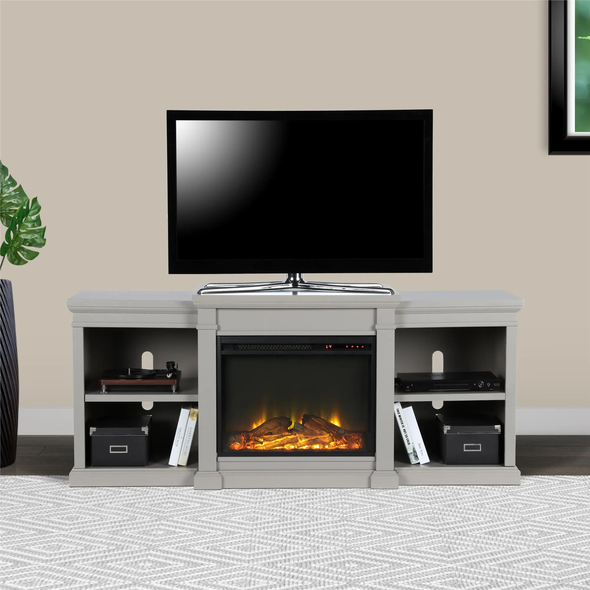 Manchester Transitional Gray Electric Fireplace TV Stand