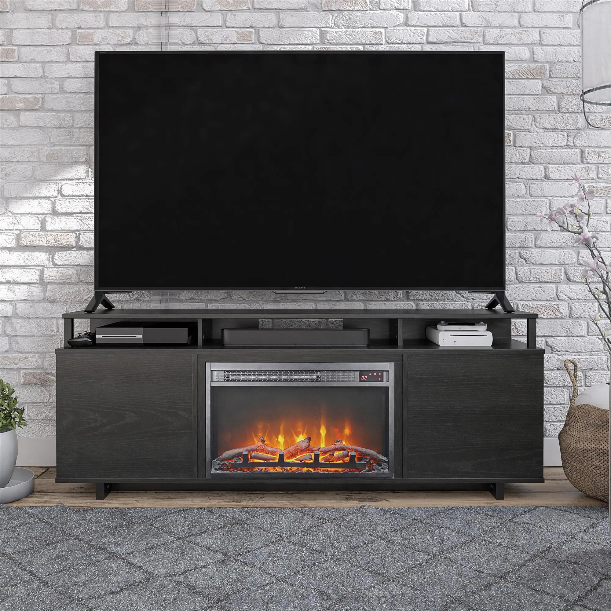 Mason Black Oak 60 Fireplace TV Stand