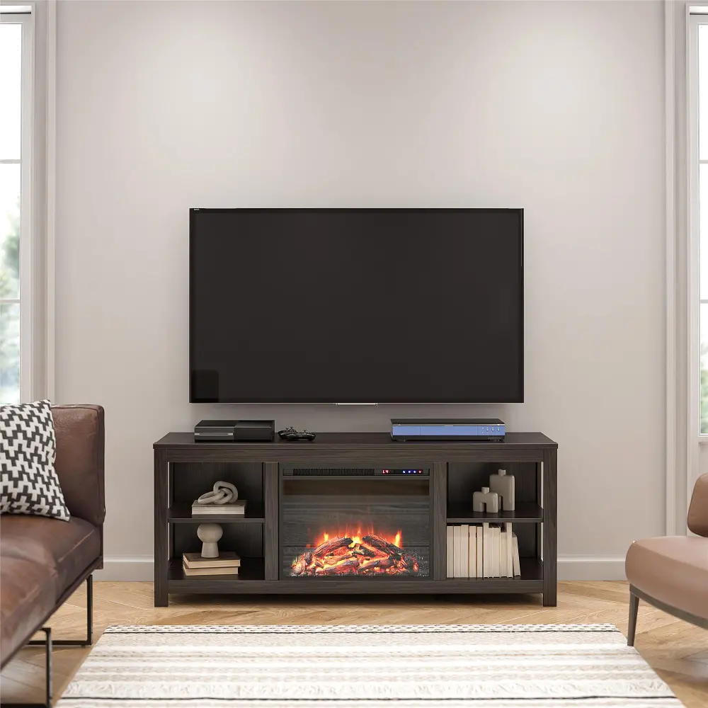 Melville Farmhouse Espresso Electric Fireplace TV Console-1