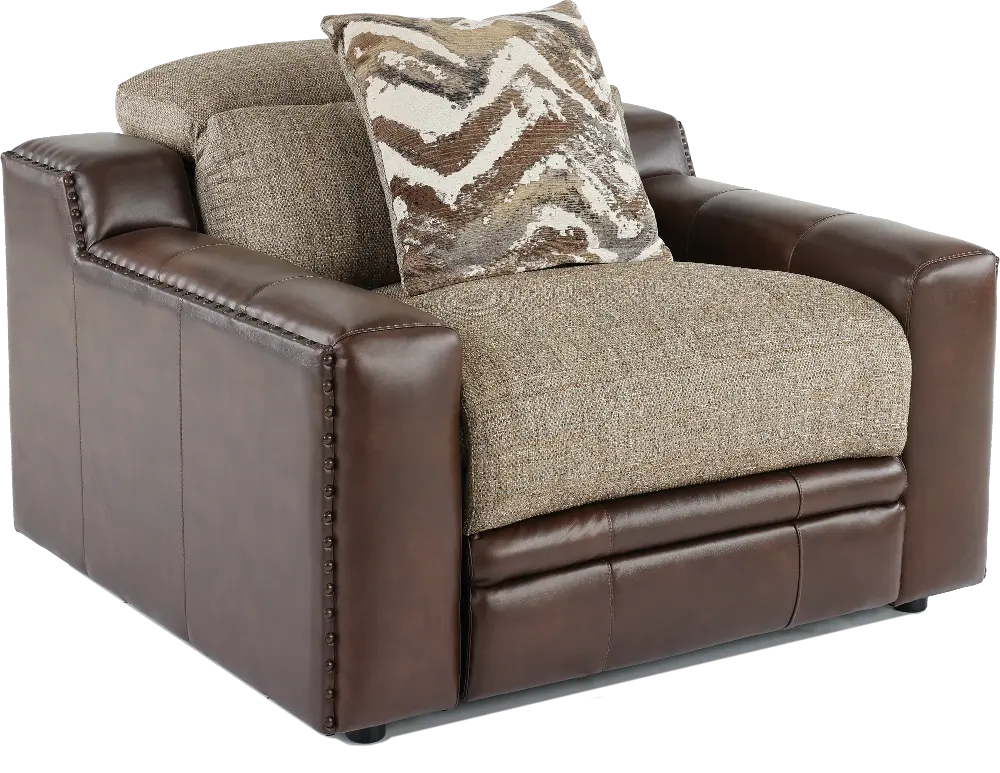 Two-Tone Brown Power Recliner with Power Headrest-1