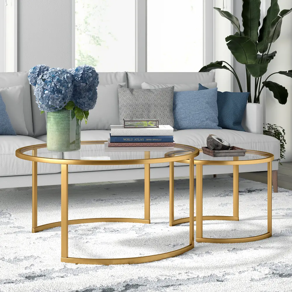 Mitera Brass Nesting Coffee Table Set-1