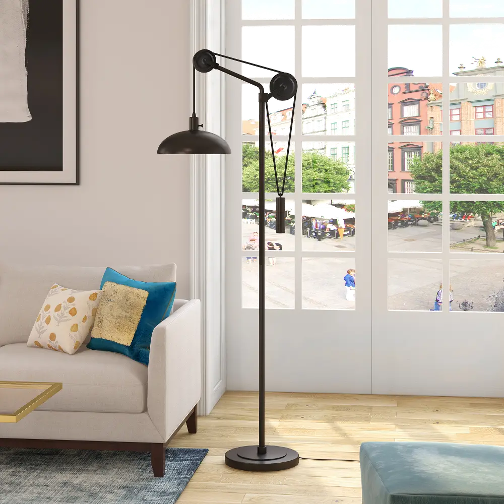 Neo Blackened Bronze Floor Lamp with Solid Wheel Pulley System-1