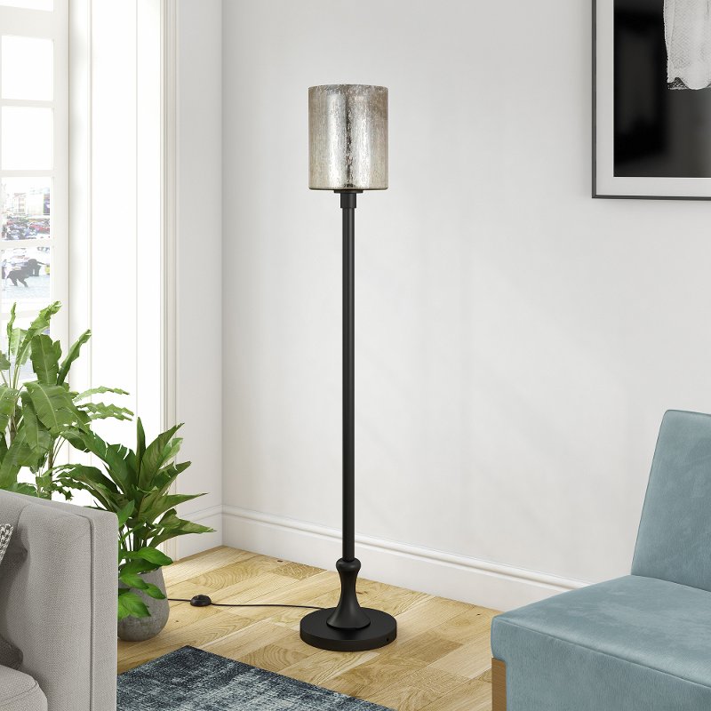 Numit Blackened Bronze Floor Lamp With, Industrial Bronze Arc Floor Lamp With Dimpled Glass Shade