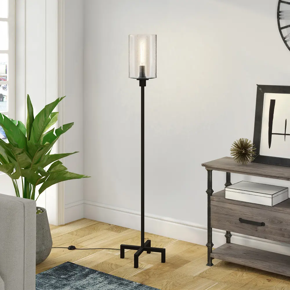Panos Blackened Bronze Floor Lamp with Seeded Glass Shade-1