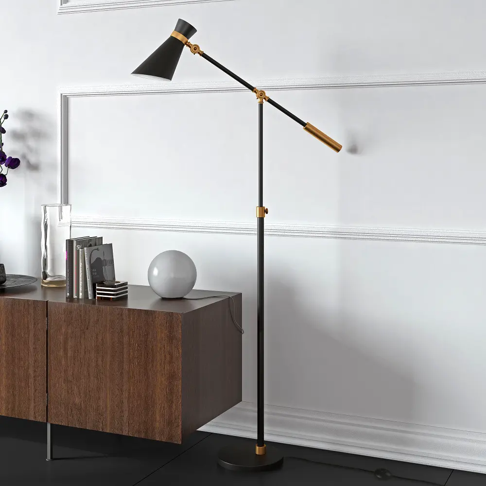 Rex Height-Adjustable Two-Tone Black and Brass Floor Lamp-1