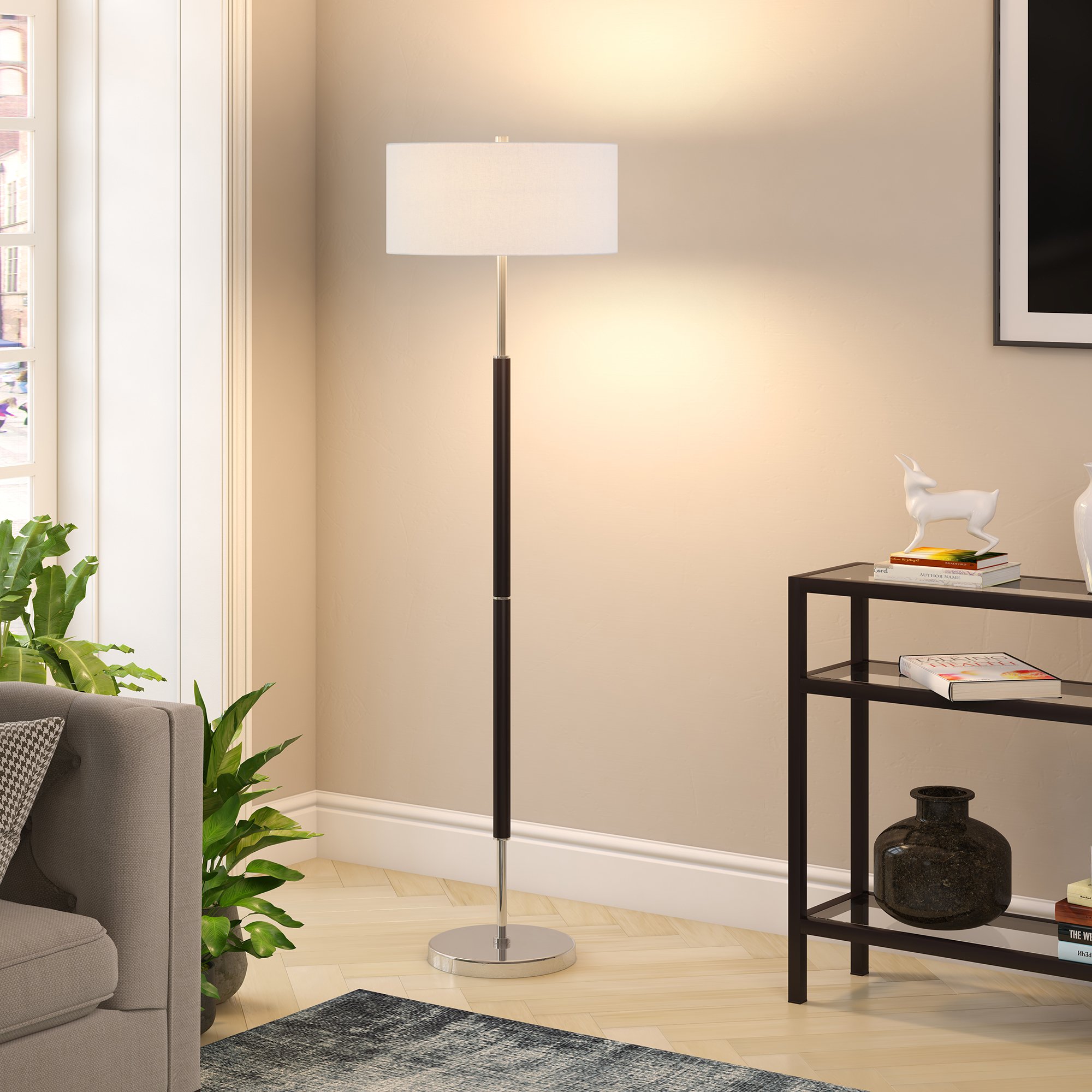 Simone Matte Black and Polished Nickel 2-Bulb Floor Lamp | RC Willey