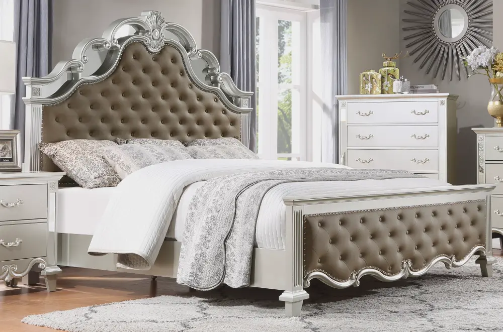 Ever Champagne and Gold King Upholstered Bed-1