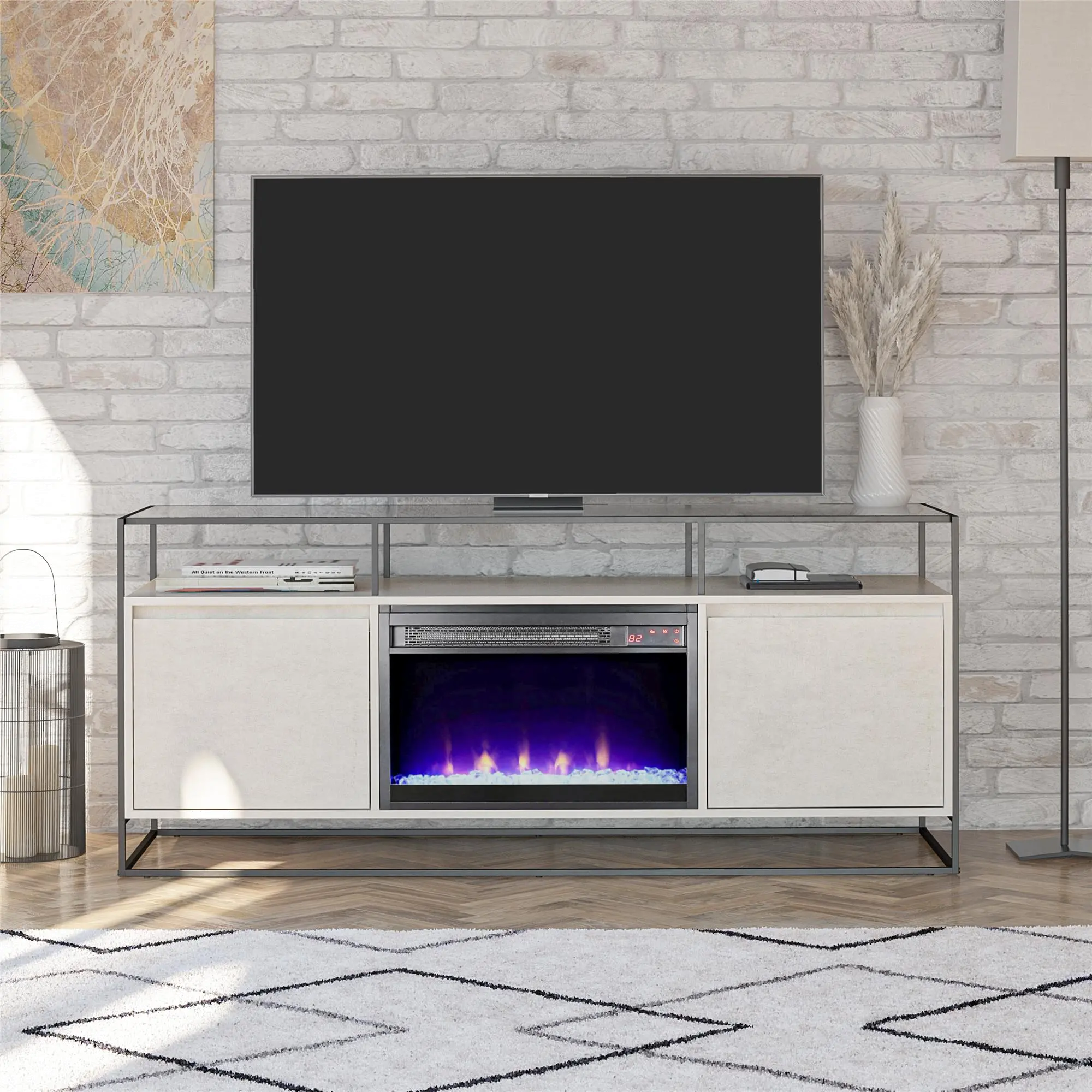 Camley White 60 Fireplace TV Stand
