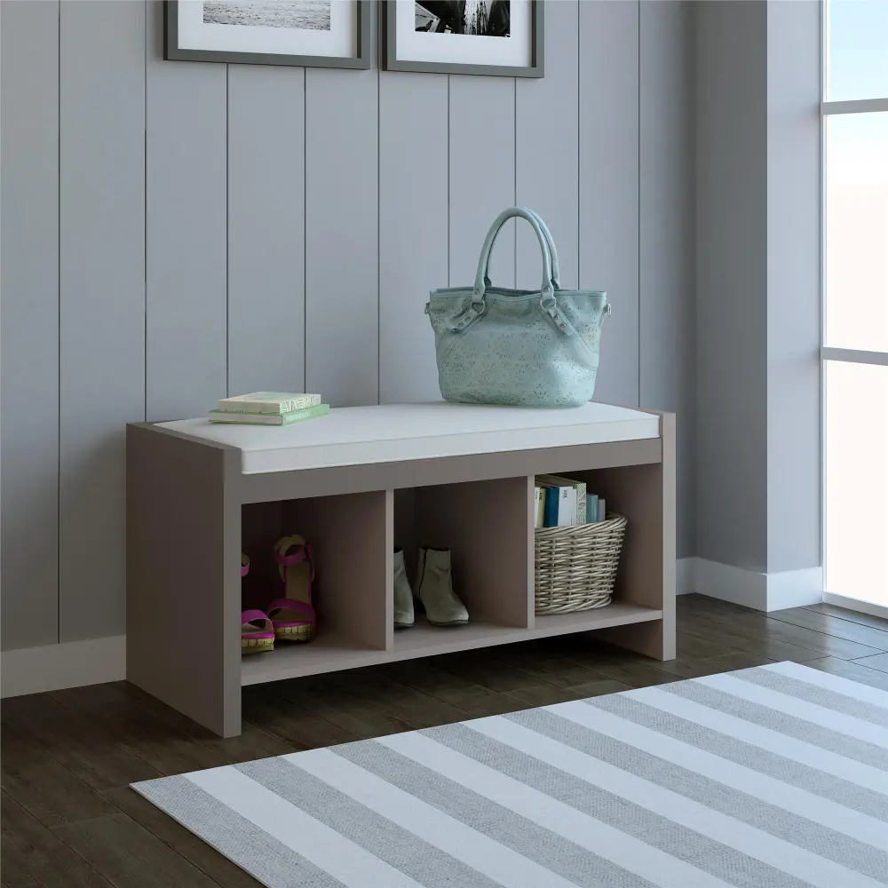 Penelope Taupe Entryway Storage Bench-1