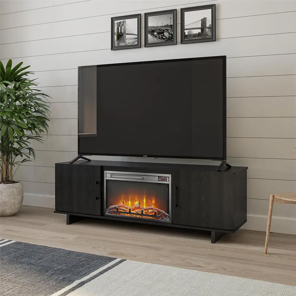 Southlander Black 60  TV Stand with Fireplace-1