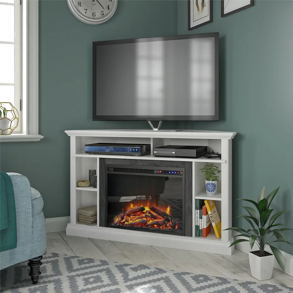 Overland White 50  Corner Fireplace TV stand-1