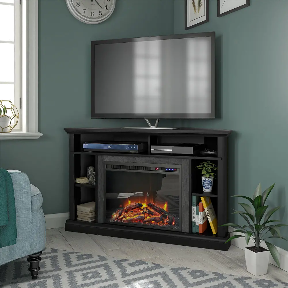Overland Black 50  Corner Fireplace TV stand-1