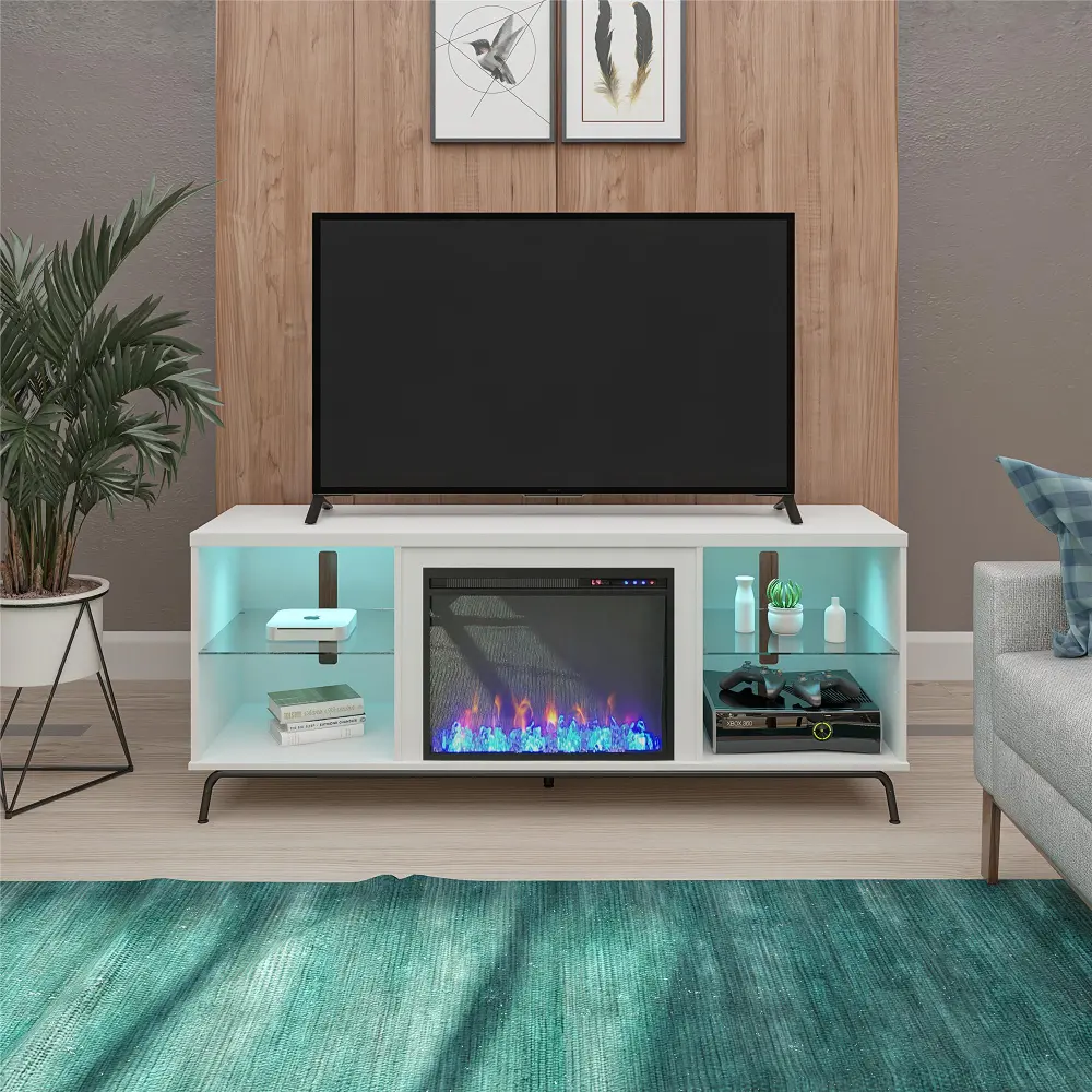 Melbourne White 70  TV Stand with Fireplace-1