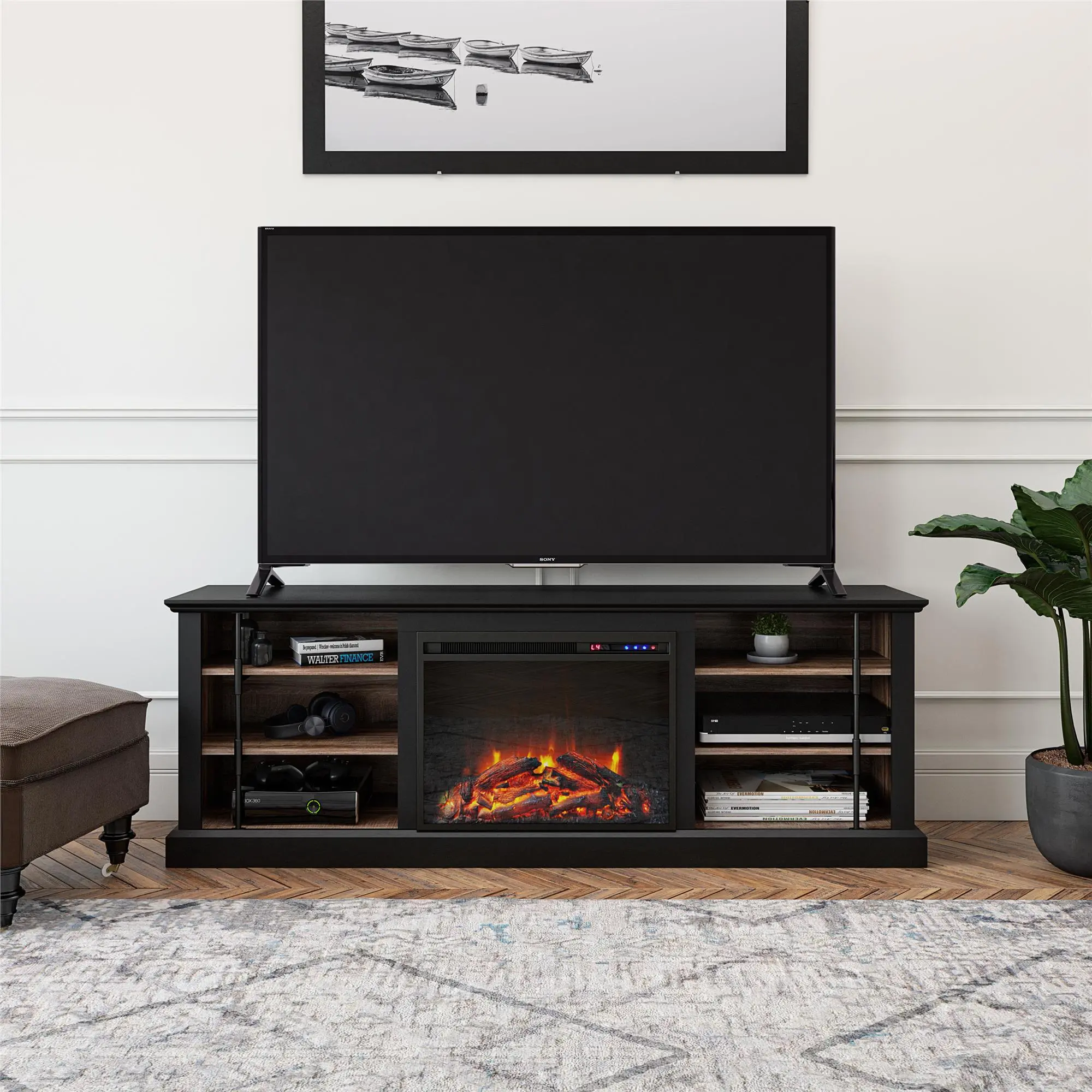 8192872COM Hoffman Two-Toned 70 TV Stand with Fireplace sku 8192872COM