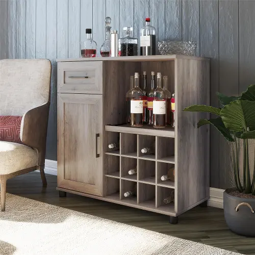 Gray wine bar online cabinet