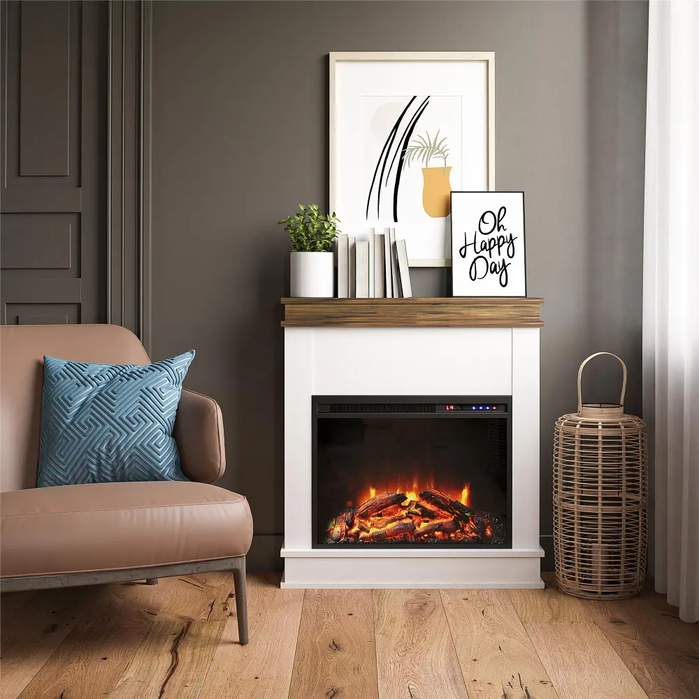 Mateo Ivory Fireplace with Rustic Mantel-1