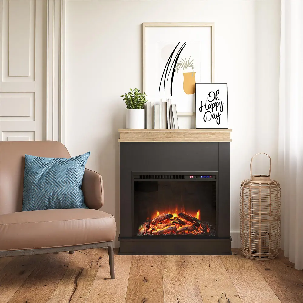 Mateo Black Fireplace with Natural Mantel-1