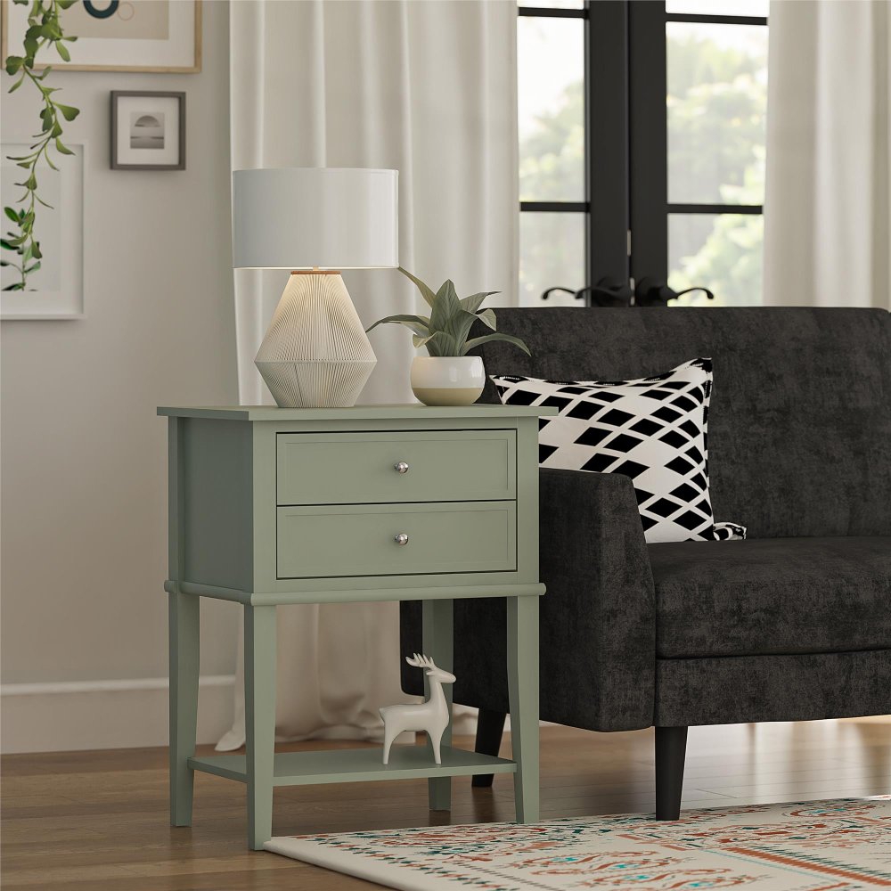 112637213 Franklin Light Green Accent Table with 2 Drawers sku 112637213