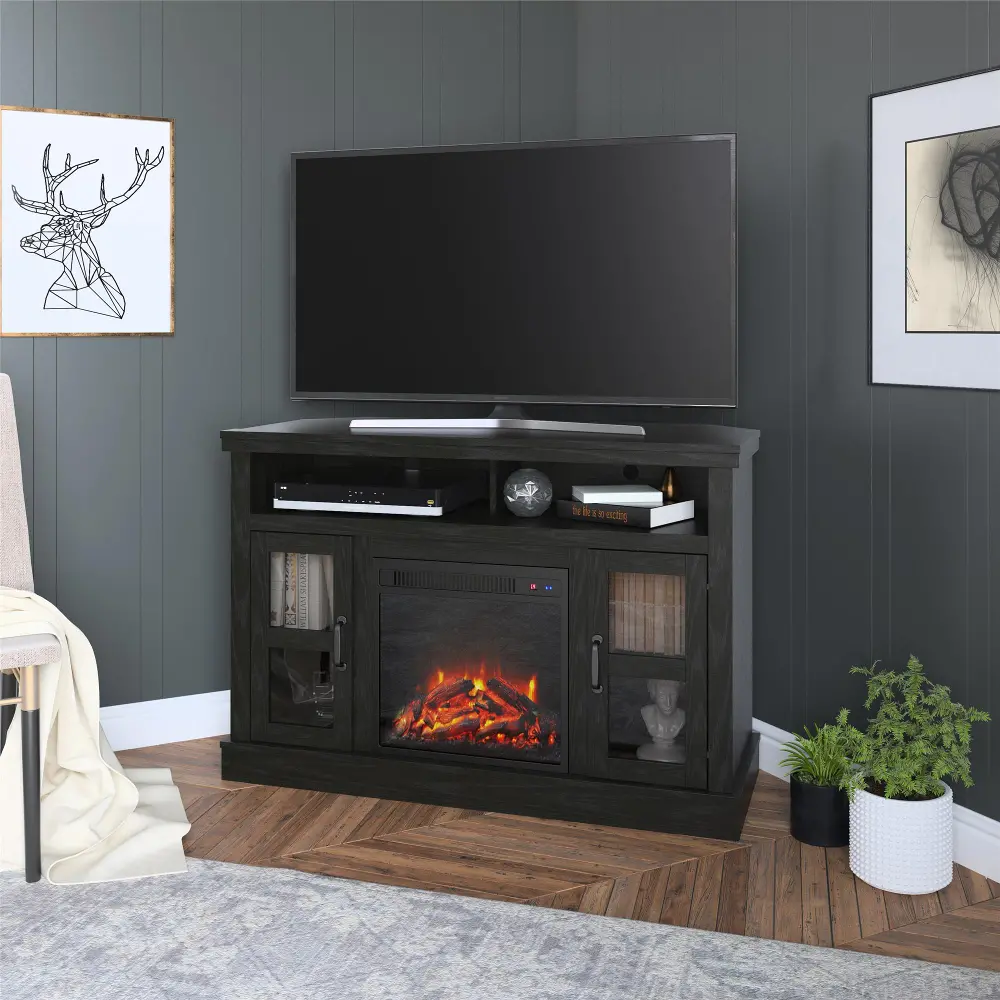 Tinley Park Black Oak 54  Corner TV Stand with Fireplace-1