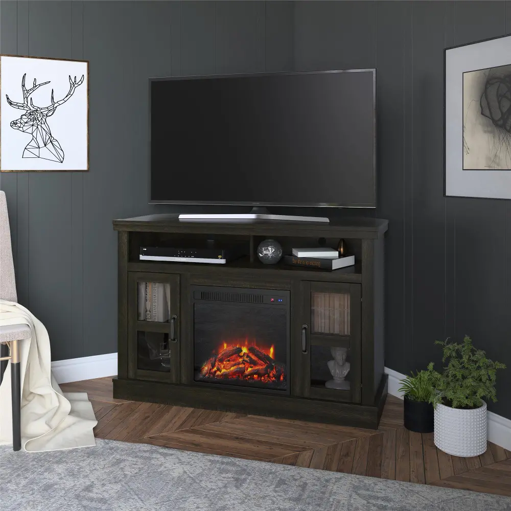 Tinley Park Brown Oak 54  Corner TV Stand with Fireplace-1