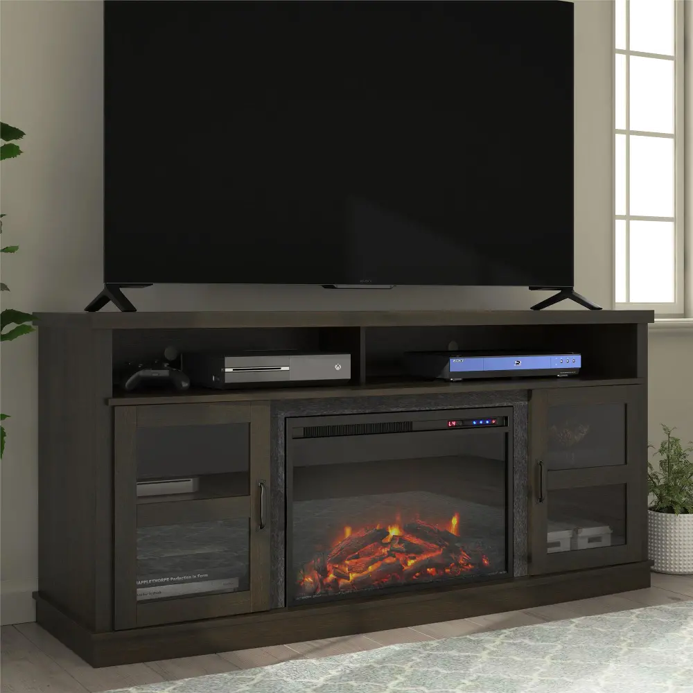 Ayden Park Espresso 65  TV Stand with Fireplace-1