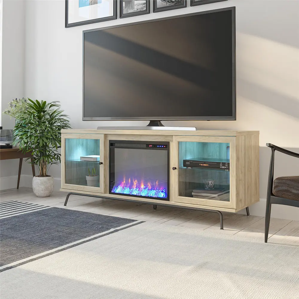 Sydney View Light Brown 70  TV Stand with Fireplace-1