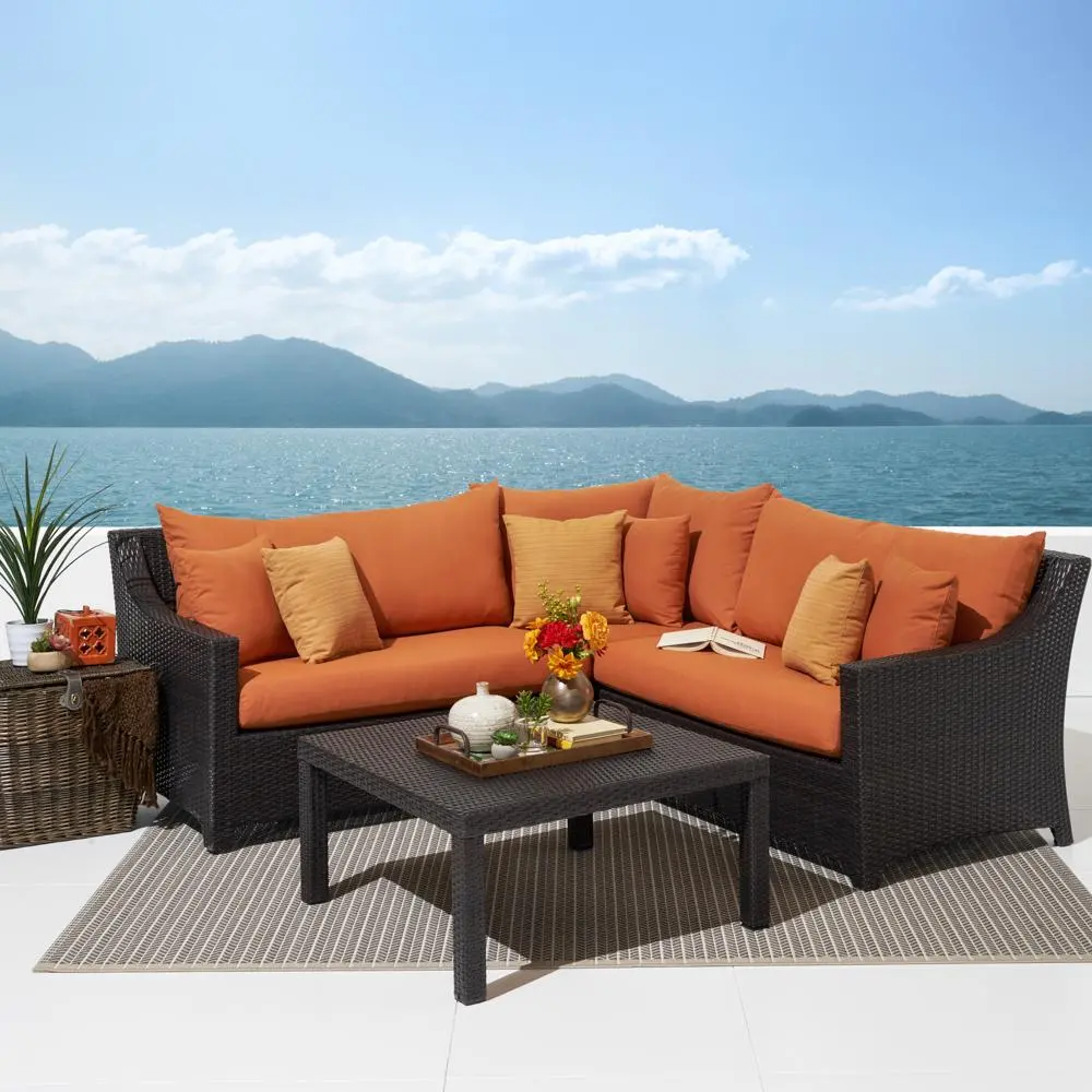 Deco Orange 4 Piece Sectional with Table Patio Set-1