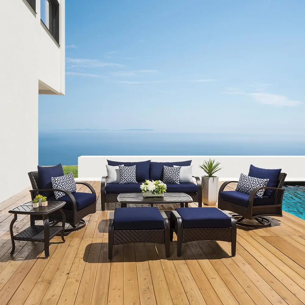 Barcelo Navy 7 Piece Seating Set with Motion Club Chairs Patio Set-1