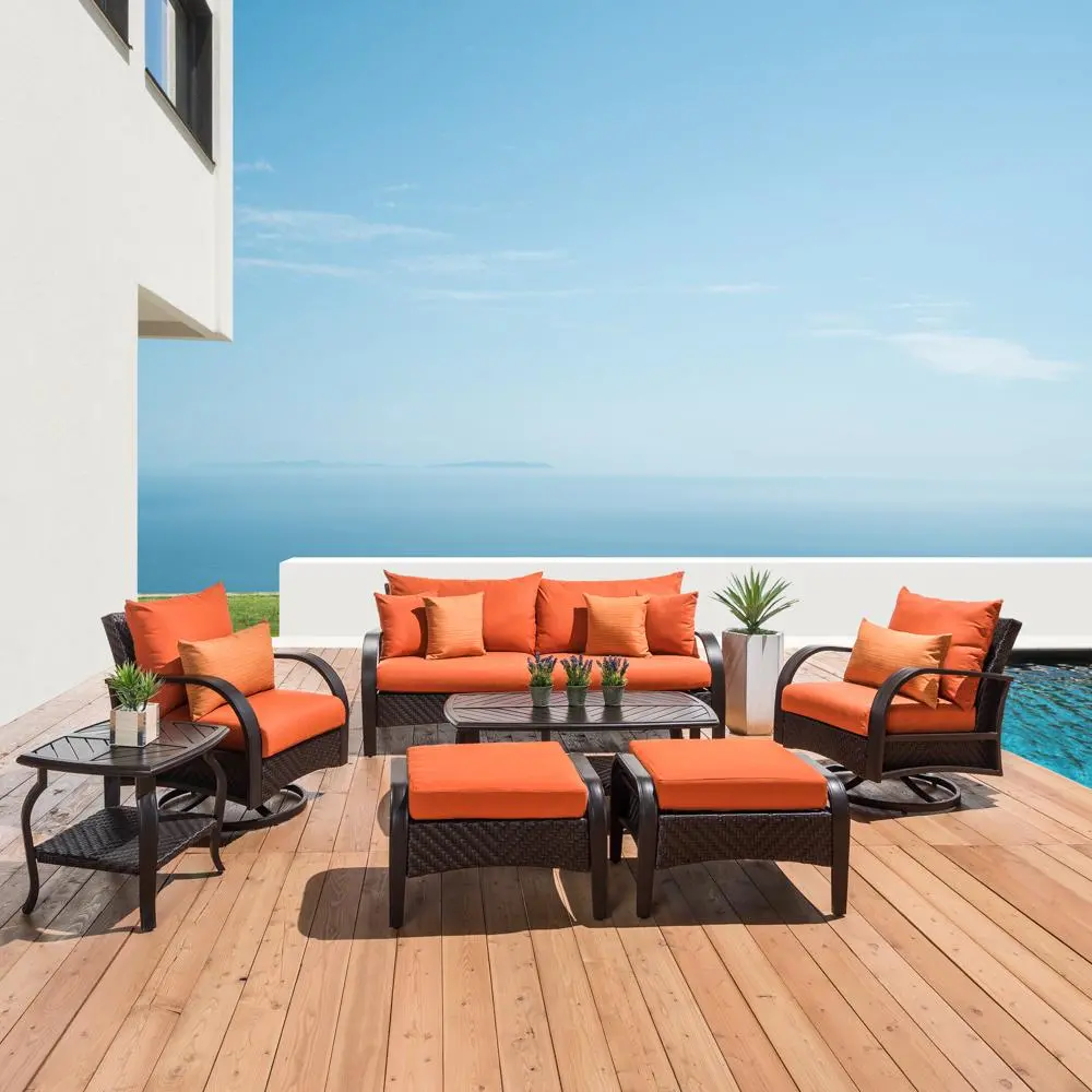 Barcelo Orange 7 Piece Seating Set with Motion Club Chairs Patio Set-1