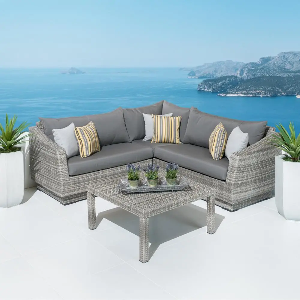 Cannes Charcoal 4 Piece Sectional and Table Patio Set-1