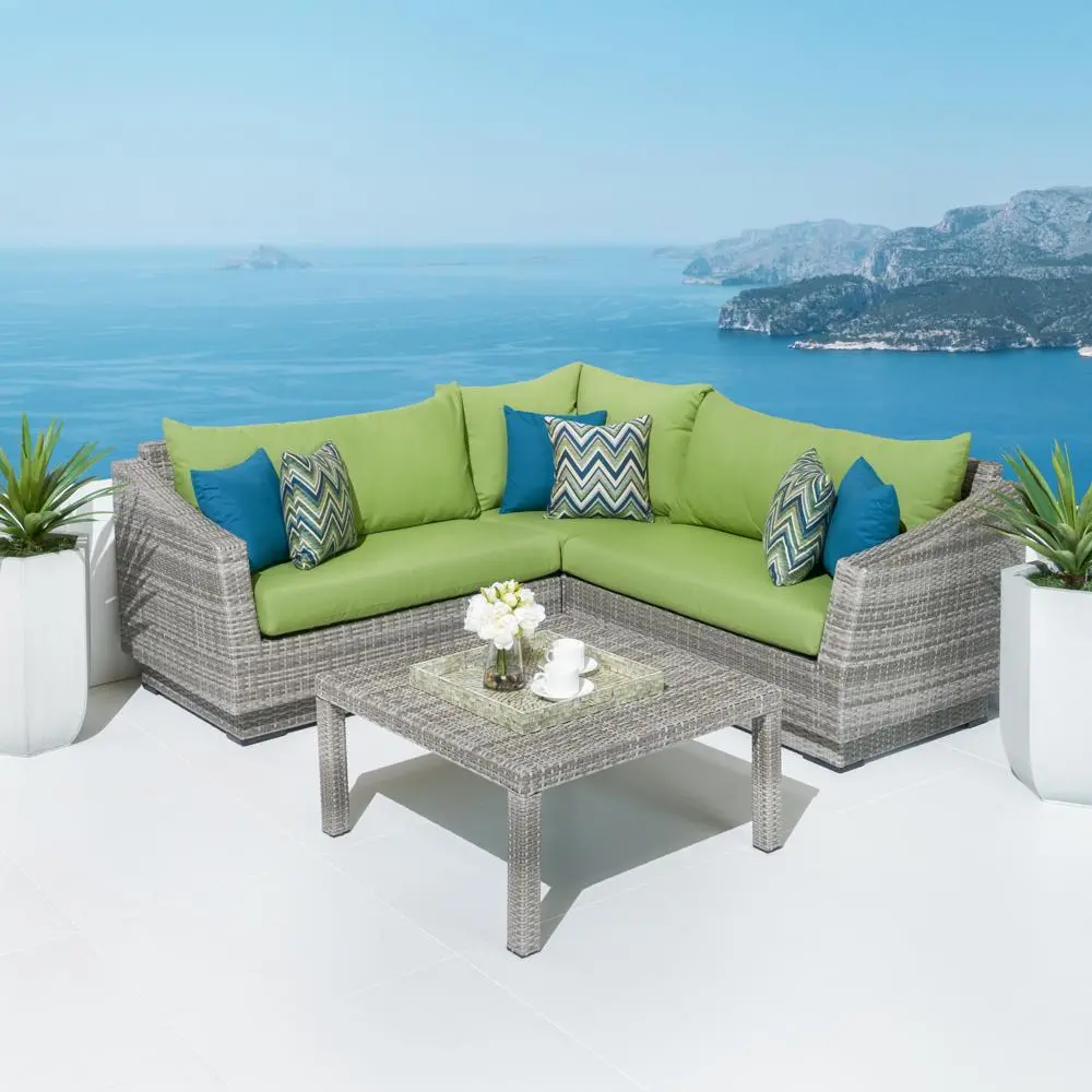 Cannes Green 4 Piece Sectional and Table Patio Set-1