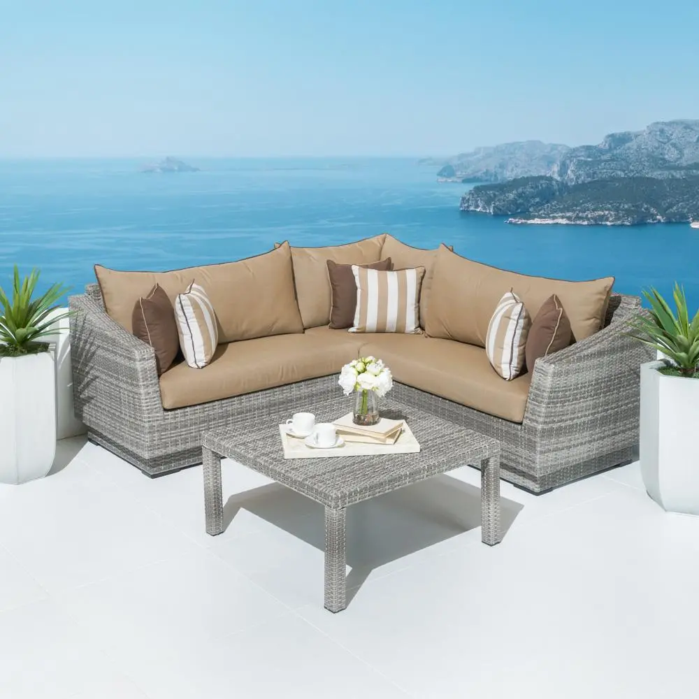 Cannes Beige 4 Piece Sectional and Table Patio Set-1