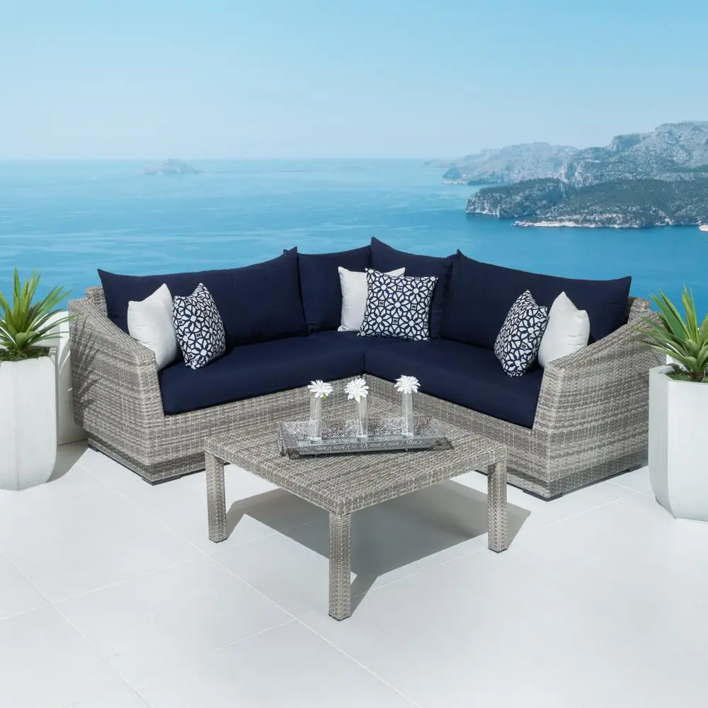 Cannes Navy 4 Piece Sectional and Table Patio Set-1