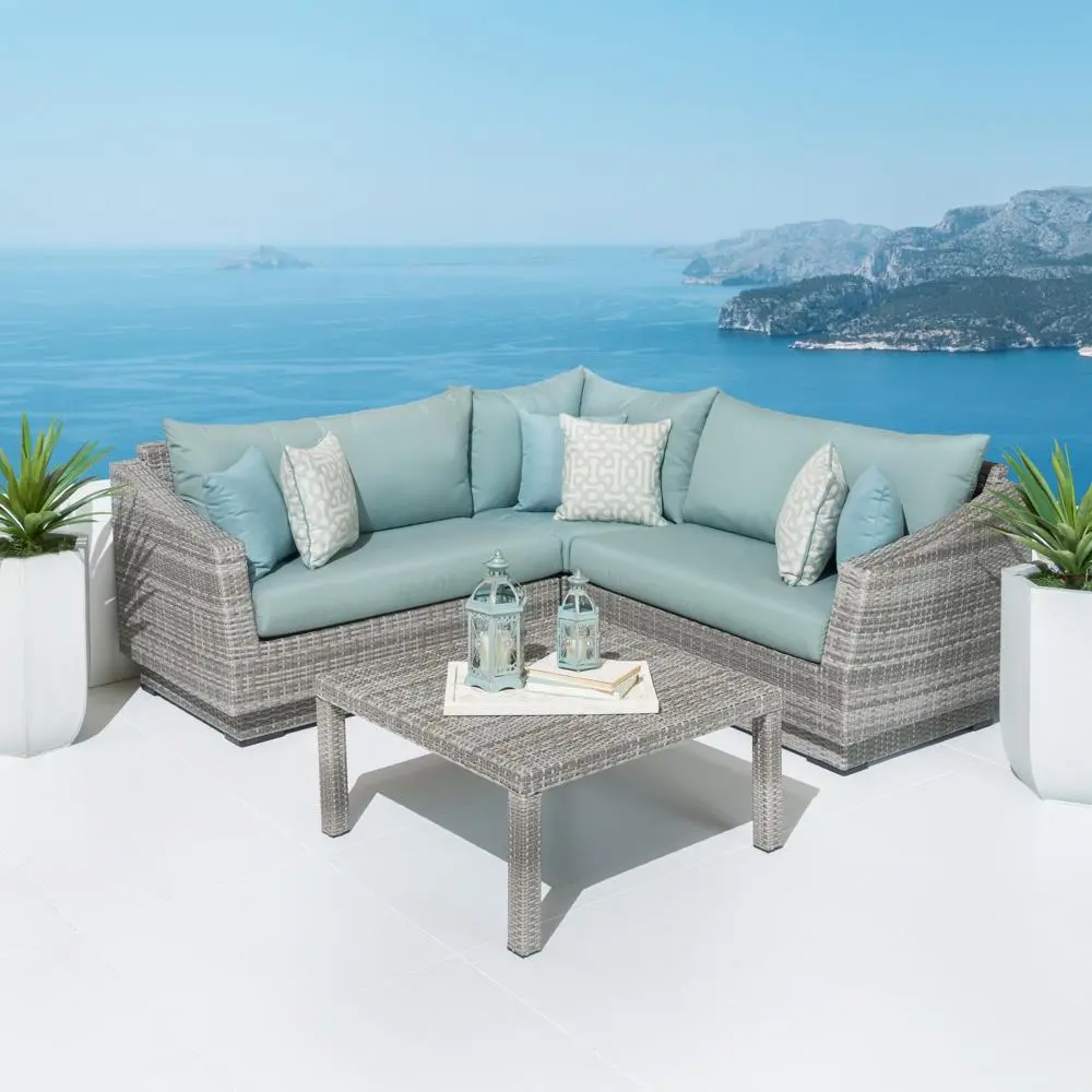 Cannes Light Blue 4 Piece Sectional and Table Patio Set-1