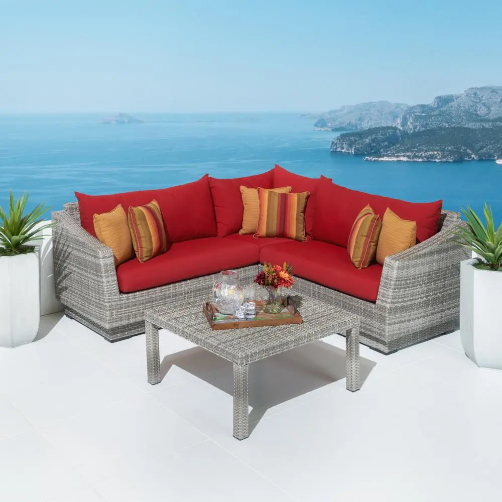 Cannes Red 4 Piece Sectional and Table Patio Set-1